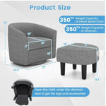 Grey Swivel Barrel chair and Ottoman seat with measurements and it's weight capacity