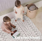 Kids playing on rug that is kids and pet friendly