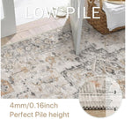 Patterned rug with a close-up of pile height measurement