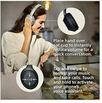 Woman wearing headphones with text explaining features