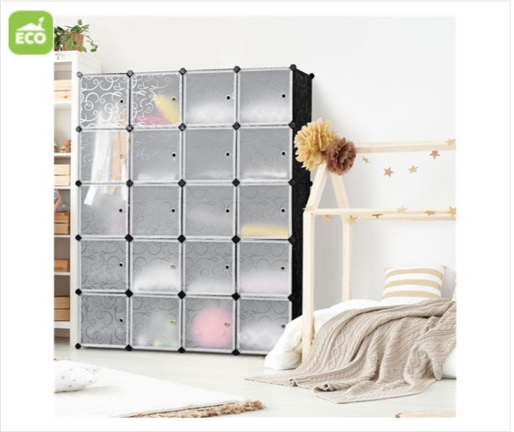 Modular storage cabinet with clear doors