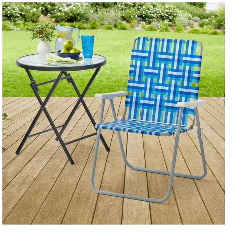 Blue foldable patterned beach or out door chair