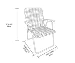 Line drawing of a chair with dimensions labeled