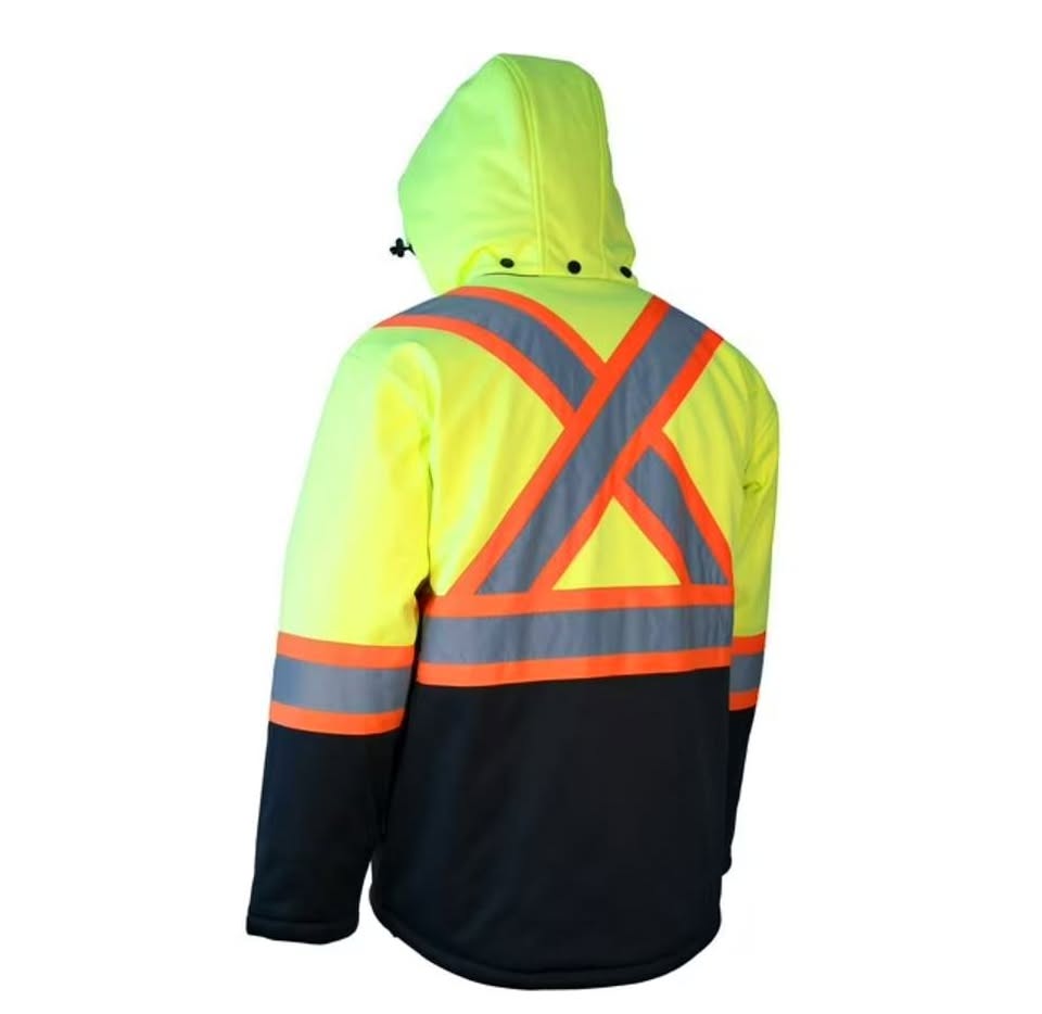 High visibility safety jacket with reflective stripes