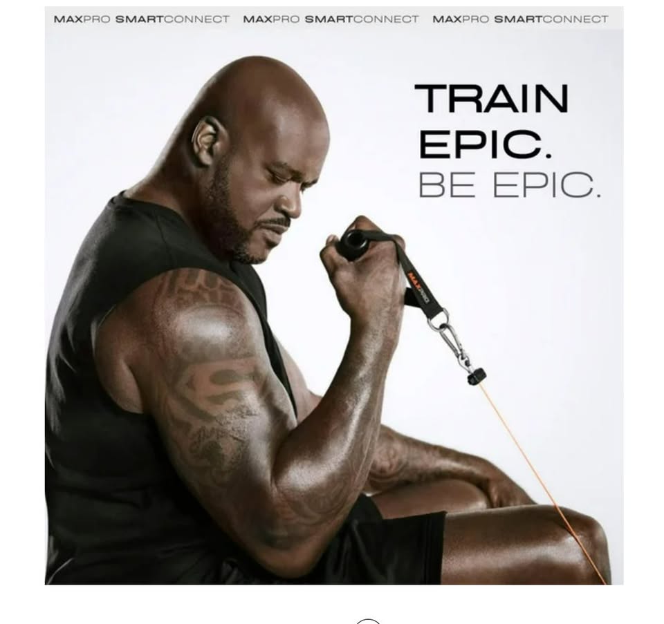 Man using a resistance band with 'Train Epic. Be Epic.' text