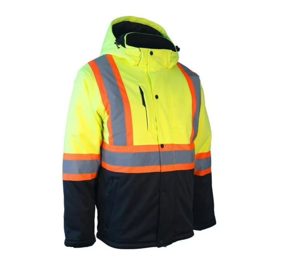 High visibility safety jacket with reflective stripes