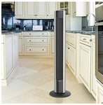 Tall black and silver air conditioner