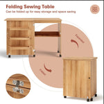 Folding Sewing Craft Table Shelf Storage Cabinet Home Furniture, Natural