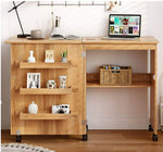 Folding Sewing Craft Table Shelf Storage Cabinet Home Furniture, Natural