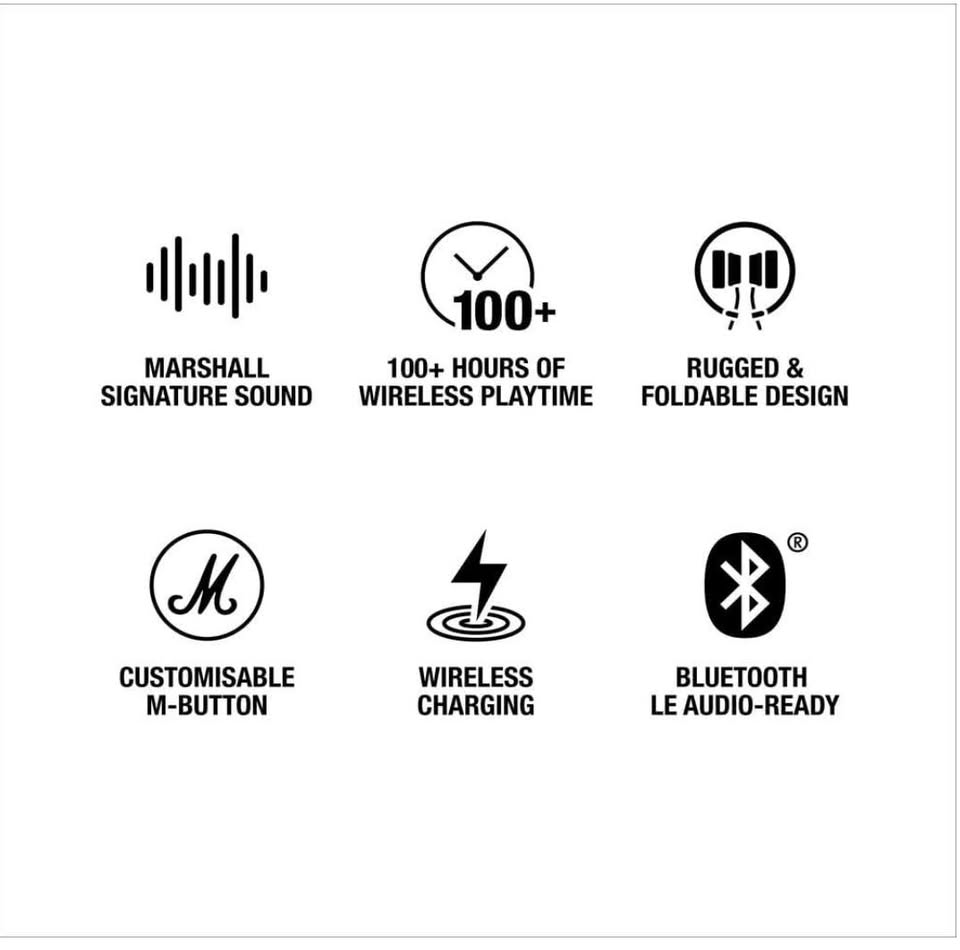 Marshall Major V Wireless On-Ear Headphones with 100+ Hours of Playtime - Black