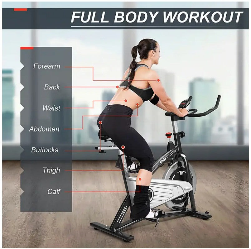 30Lbs Stationary Training Bike Exercising Bicycle W/Monitor Gym - Black/Silver