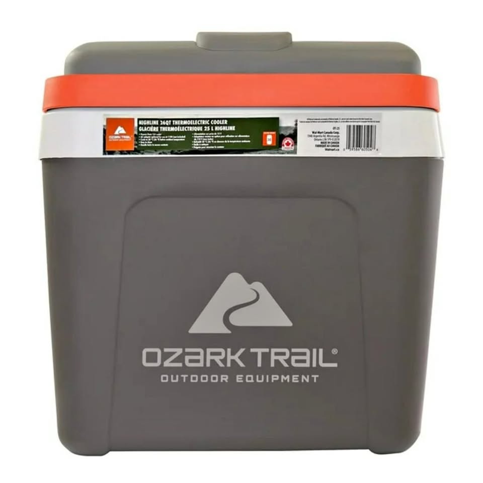 Ozark Trail 26 Quart Thermoelectric Cooler, Portable Travel chest Cooler, Highline 12V Iceless 30