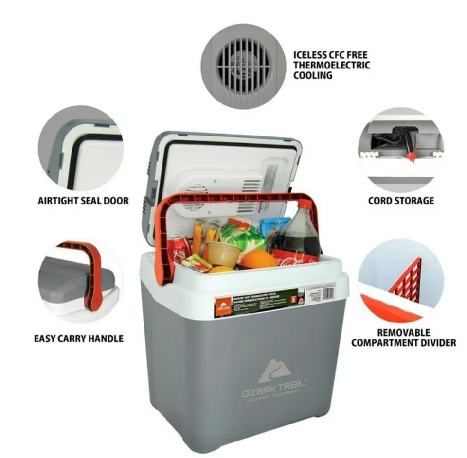 Ozark Trail 26 Quart Thermoelectric Cooler, Portable Travel chest Cooler, Highline 12V Iceless 30