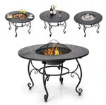 35.5 in. Black Metal Patio Outdoor Wood Burning Fire Pit Table Multifunctional Dining Table