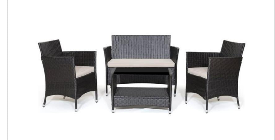 4-piece Rattan Patio Furniture Set Armrest Cushion Sofa Coffee Table withShelf Garden