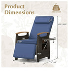 1 Piece Wicker Patio Recliner Chair with Flip-Up Footrest and Adjustable Backrest, Navy Blue