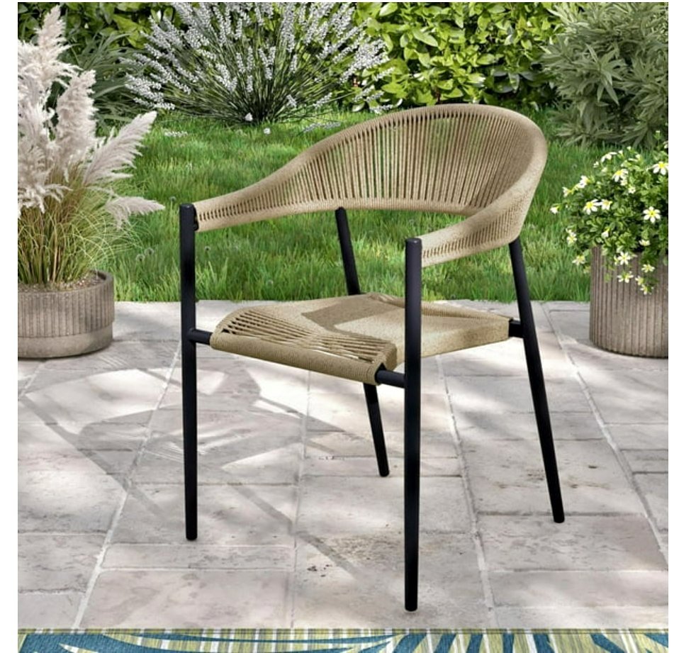 Mainstays Patio Curved Back Wicker Stacking Chair - Yellow, Handwoven wicker