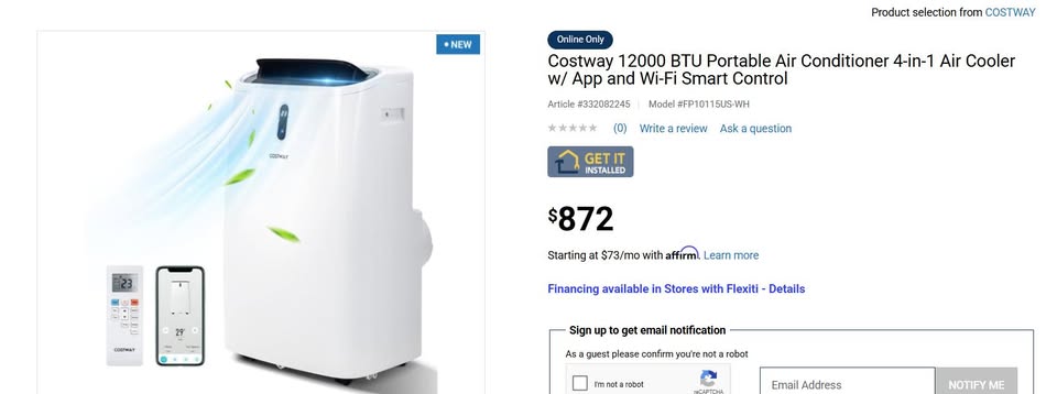 Cosway 12000 BTU portable air conditioner with app and Wi-Fi smart control