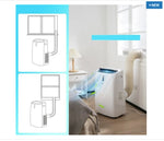 Portable air conditioner in a room with window installation diagrams