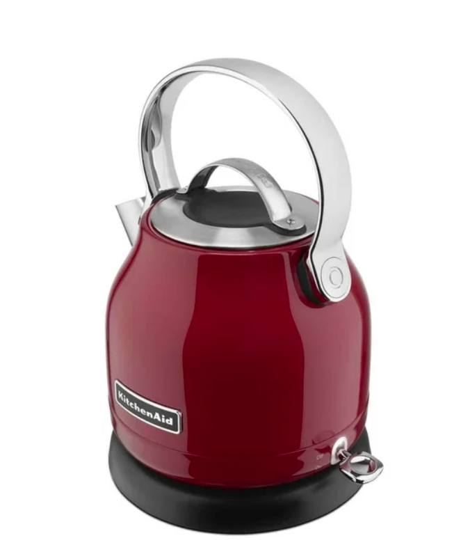 Red electric kettle with chrome handle