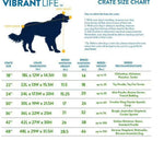 Dog crate size chart with measurements and breed recommendations.