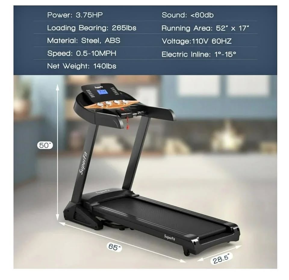 3.75HP Electric Folding Treadmill W/Auto Incline 12 Program APP Control