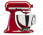 Red KitchenAid stand mixer with a silver bowl