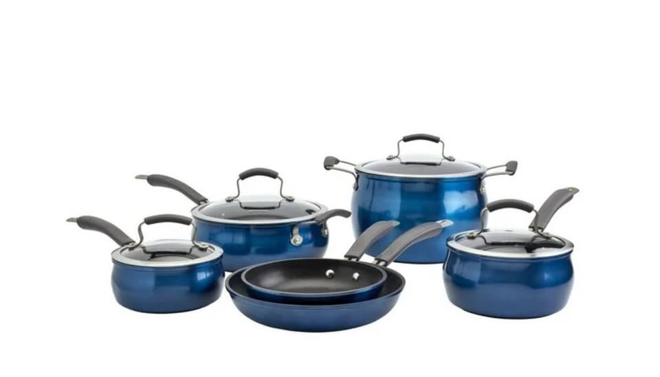 Epicurious 10 Piece Aluminum Cookware Set, Double Riveted Silicone Handles