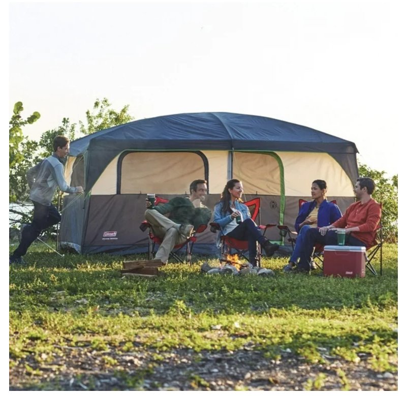Coleman 9-Person Prairie Breeze Lighted Cabin Camping Tent, Grey