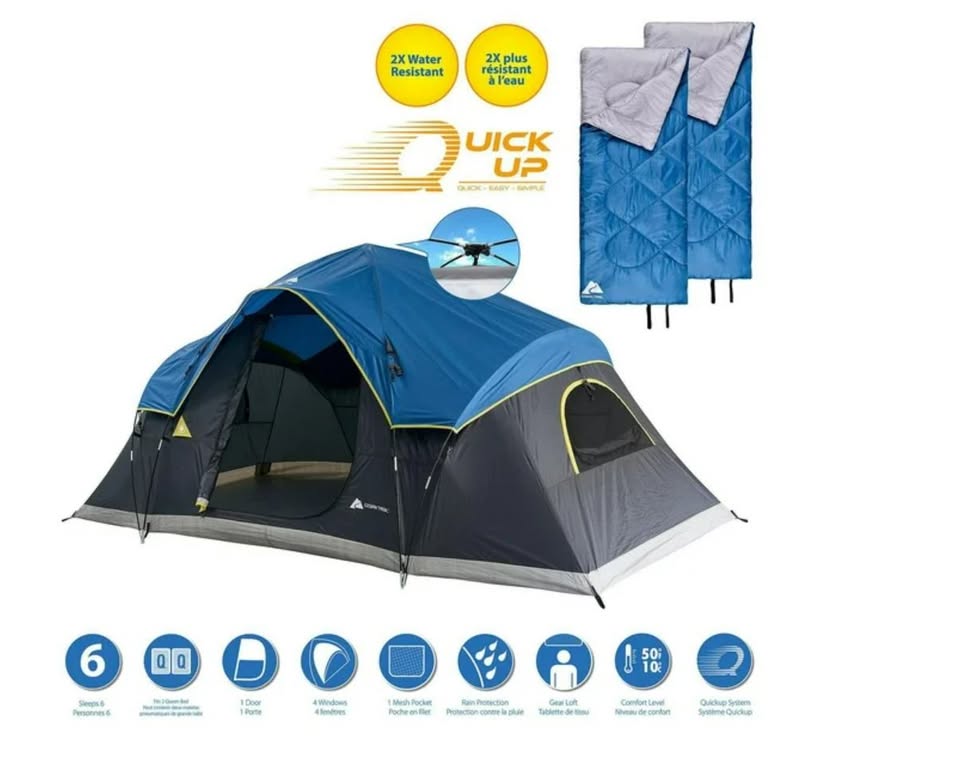 Camping bed and sleeping bag