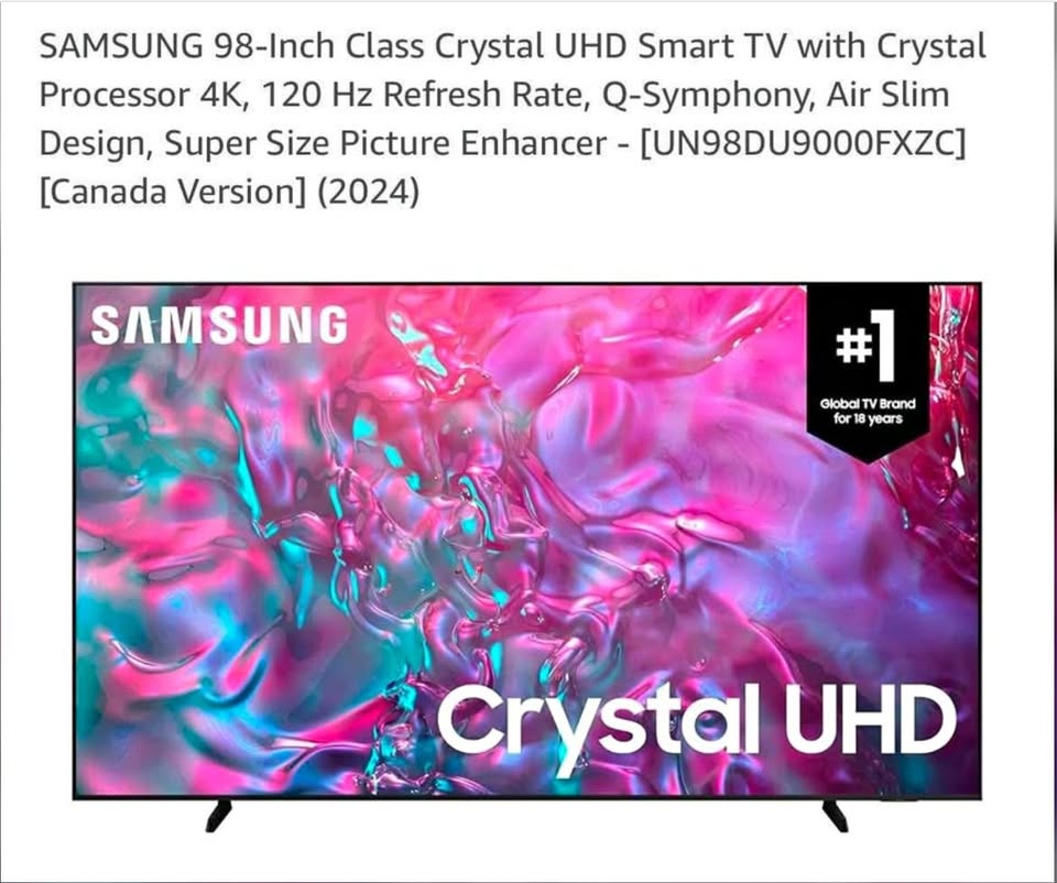 Samsung Crystal UHD TV with colorful display and branding