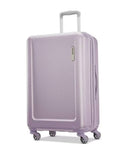 Purple suitcase with a textured surface