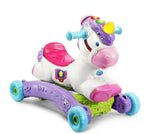 Colourful unicorn toy with wheels