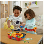 Kids playing with tool set 