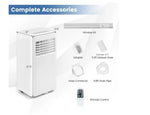 White portable air conditioner with labelled accessories