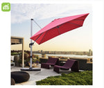 Red patio umbrella on a stand