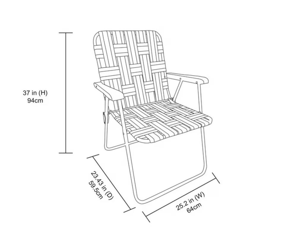 Line drawing of a chair with dimensions labeled