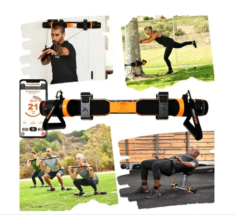 Collage of a fitness training device with people using it outdoors