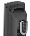Tall black and silver air conditioner with controller
