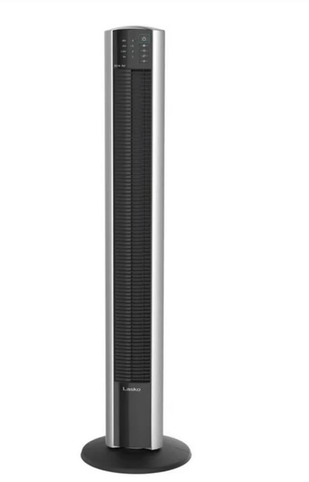 Tall black and silver air conditioner