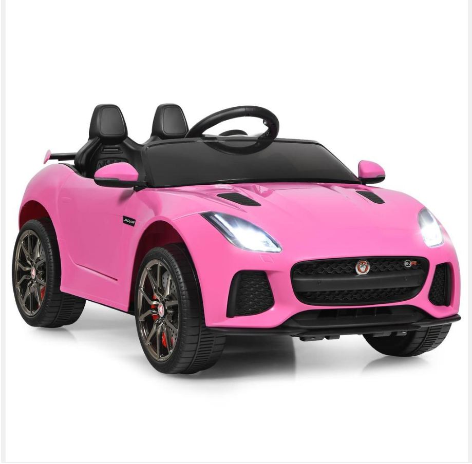 Pink toy car for kids with black interior