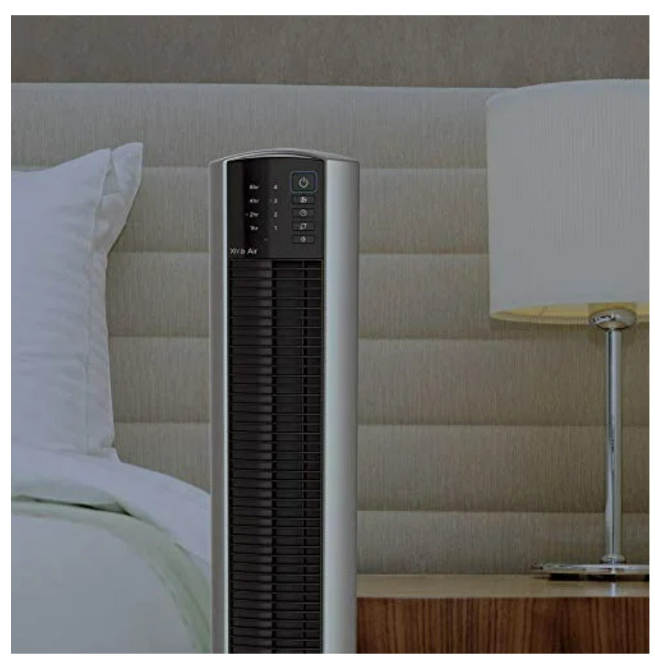Tall black and silver air conditioner
