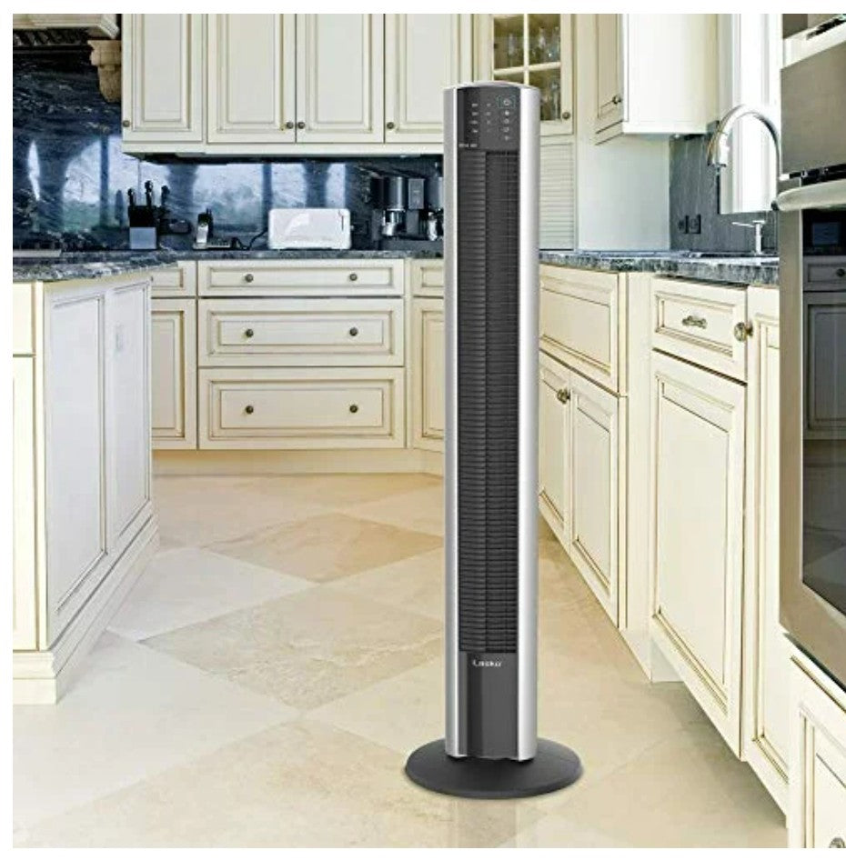 Tall black and silver air conditioner