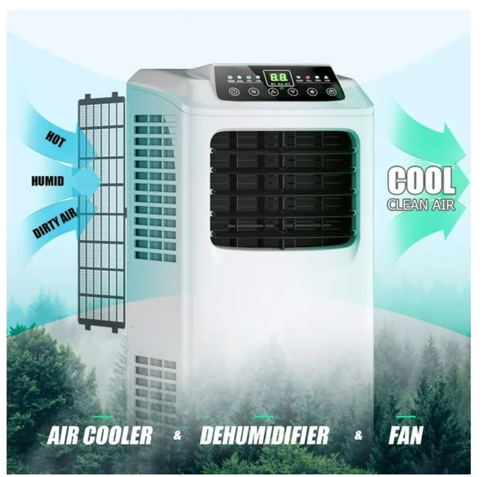 9,000 BTU Portable Air Conditioner & Dehumidifier Function Remote w/ Window Kit