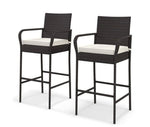 2-Piece Black Wicker Counter Height Cushioned Patio Barstools