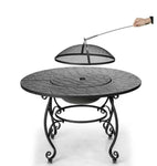 35.5 in. Black Metal Patio Outdoor Wood Burning Fire Pit Table Multifunctional Dining Table