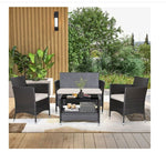 4-piece Rattan Patio Furniture Set Armrest Cushion Sofa Coffee Table withShelf Garden