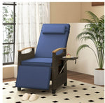 1 Piece Wicker Patio Recliner Chair with Flip-Up Footrest and Adjustable Backrest, Navy Blue