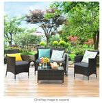4PCS Rattan Patio Furniture Set Cushioned Sofa Chair Coffee Table Garden Grey