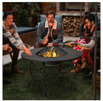 35.5 in. Black Metal Patio Outdoor Wood Burning Fire Pit Table Multifunctional Dining Table